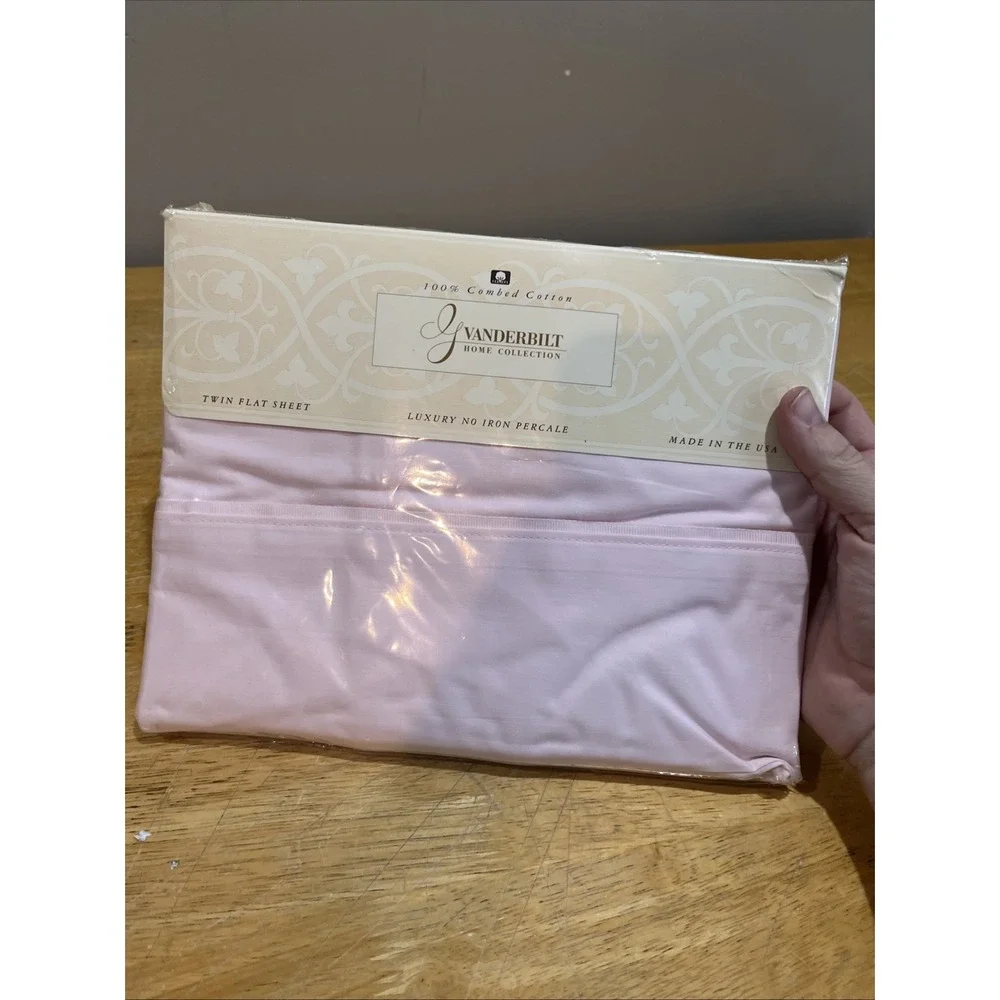 Vtg Gloria Vanderbilt Cotton Twin Sheet Flat Powder‎ Pink Percale 90s NOS USA